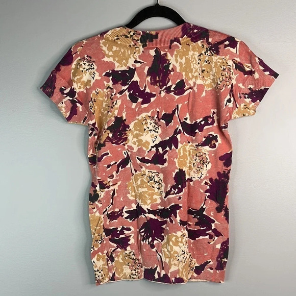 ANN TAYLOR Factory Floral Sweater Mauve Purple Tan Short Sleeve Scoop Neck M - Picture 5 of 9
